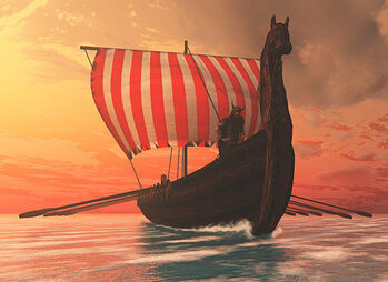 Bilde på lerret Viking Man and Longship