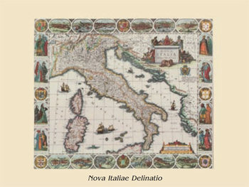 Map of Italy - vintage Festmény reprodukció