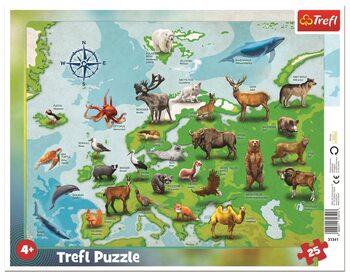 Puzzle Mapa Evropy se zvířátky (EN/PL)