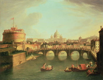 Kunsttryk A View of Rome with the Bridge and Castel St. Angelo by the Tiber