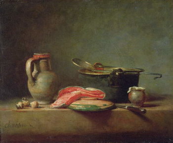Stampa artistica Copper Cauldron with a Pitcher and a Slice of Salmon