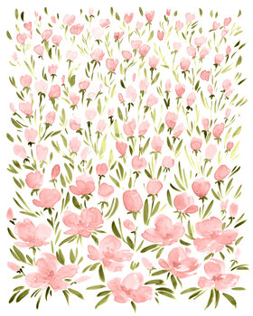 Illustration Field of pink watercolor flowers
