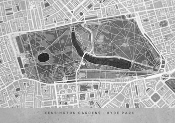 Kaart Gray vintage map of Kensington Garden London
