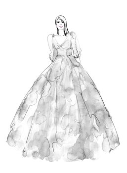 Illustration Gray watercolor dress fashion illustration
