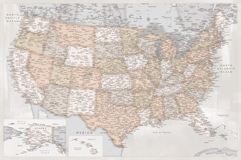 Zemljevid Highly detailed map of the United States in rustic style