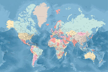 Kaart Light blue and pastels detailed world map