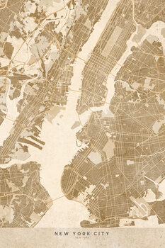 Harta Map of New York City in sepia vintage style