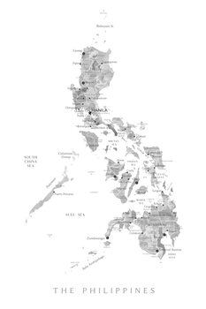 Mapa Map of the Philippines in gray watercolor