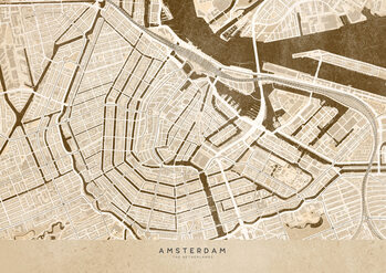 Karta Sepia vintage map of Amsterdam