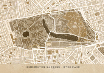 Kaart Sepia vintage map of Kensington Garden London
