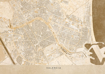 Mapa Sepia vintage map of Valencia