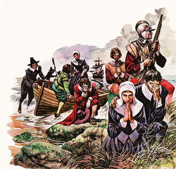 Kunstdruk The Pilgrim Fathers land in America