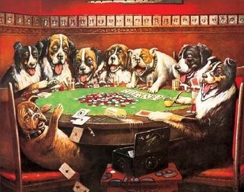 Plåtskylt DRUKEN DOGS PLAYING CARDS