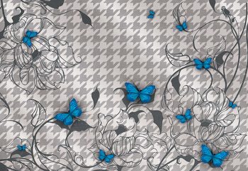 Ταπετσαρία τοιχογραφία  Modern Blue Butterflies Design