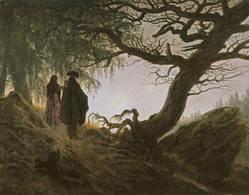 Obraz na plátně A man and woman contemplating moon