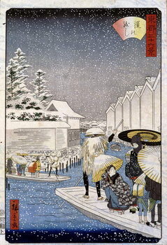 Obraz na plátně Boats under the snow, Japan - Hiroshige