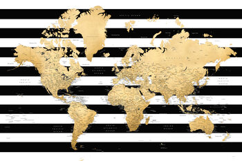 Obraz na plátně Detailed gold world map with stripes, Harper