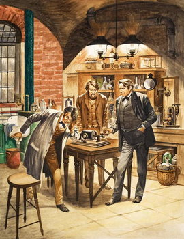 Obraz na plátně Edison demonstrating the first phonograph in his laboratory