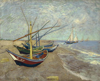 Obraz na plátně Fishing Boats on the Beach at Saintes-Maries-de-la-Mer