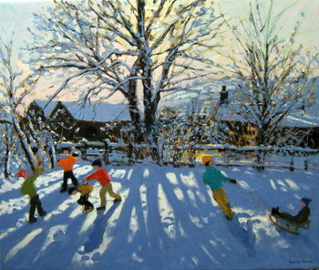 Obraz na plátně Fun in the snow, Tideswell, Derbyshire