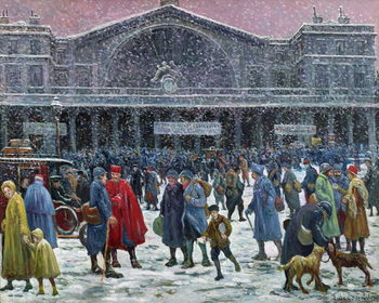 Obraz na plátně Gare de l'Est Under Snow, 1917