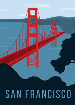 Obraz na plátně Golden Gate bridge retro poster. Red