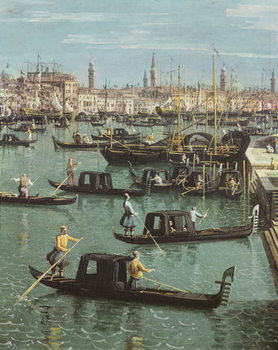 Obraz na plátně Gondoliers near the Entrance to the Grand Canal and the church of Santa Maria della Salute, Venice
