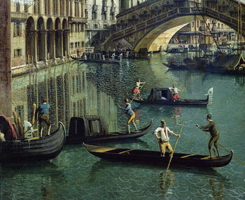 Obraz na plátně Gondoliers near the Rialto Bridge, Venice