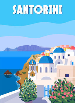 Obraz na plátně Greece Santorini Poster Travel, Greek white