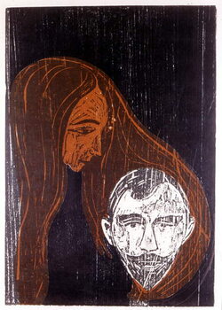 Obraz na plátně Head of a man in the hair of a woman