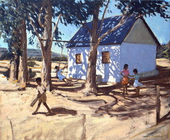 Obraz na plátně Little white house, Karoo, South Africa