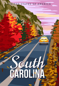 Obraz na plátně South Carolina travel vintage poster, autumn