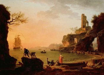 Obraz na plátně Sunset, Fishermen Pulling in Their Nets, 1760