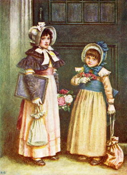 Obraz na plátně 'Two girls going to school'  by Kate Greenaway.