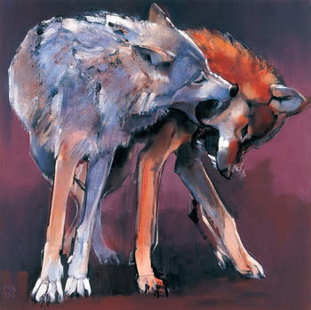 Obraz na plátně Two Wolves, 2001 (oil on canvas)