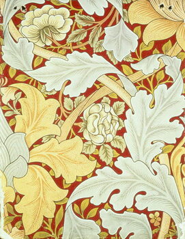 Obraz na plátně Wallpaper with acanthus leaves and wild roses