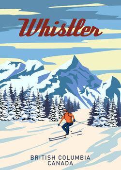 Obraz na plátně Whistler Travel Ski resort poster vintage.