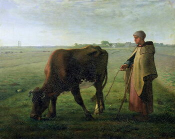 Obraz na plátně Woman grazing her cow, 1858