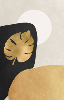 Obraz na plátně Artistic painting with abstract golden leaves.