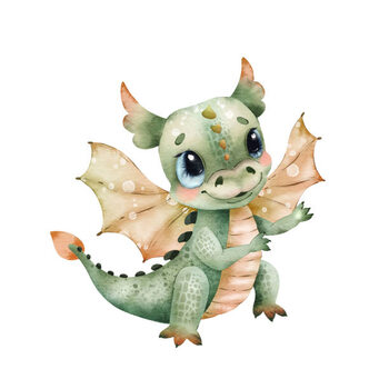 Obraz na plátně Cute fairytale baby dragon with wings