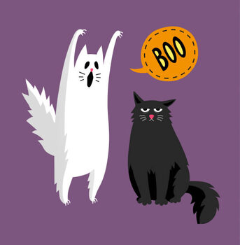 Obraz na plátně Cute halloween ghost and black cat