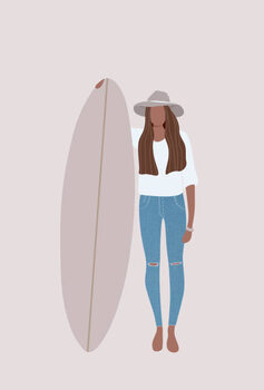 Obraz na plátně Flat illustration of surfer girl holding