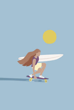 Obraz na plátně Flat illustration of surfer girl skating