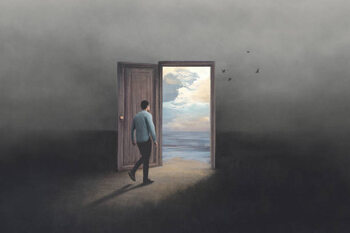 Obraz na plátně Illustration of open dreams door, surreal