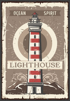 Obraz na plátně Lighthouse and beacon tower retro marine poster
