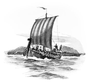 Obraz na plátně Old engraved illustration of Vikings Dragon Boat