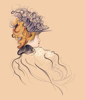 Obraz na plátně Portrait of young woman with hat, 1900 style