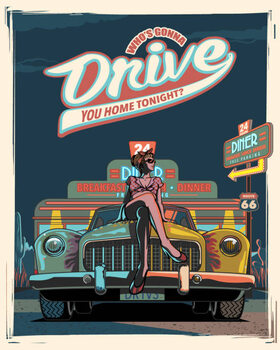 Obraz na plátně Rockabilly Baby at night illustration