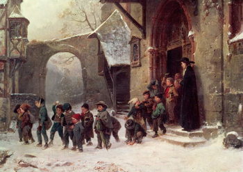 Obraz na plátně Snow Scene: Children Leaving School, c.1853