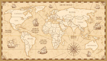 Obraz na plátně Vector antique world map with countries boundaries